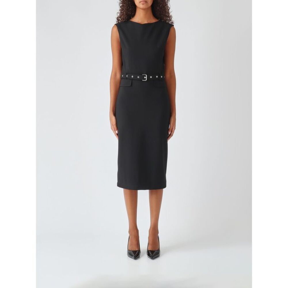 Pinko Women Sleeveless Criªpe Sheath Midi Dress Pinko With A Waist Belt